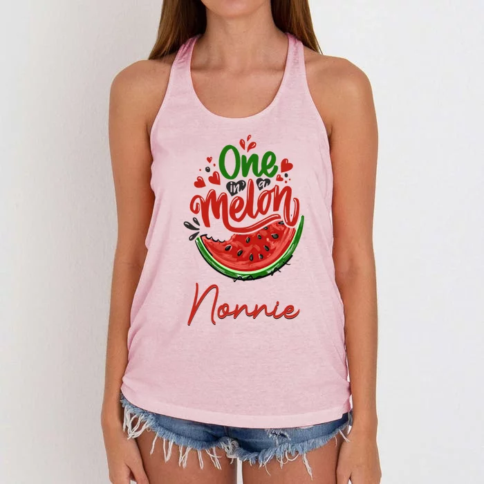 Funny One In A Melon Nonnie Matching Group Gift Women's Knotted Racerback Tank