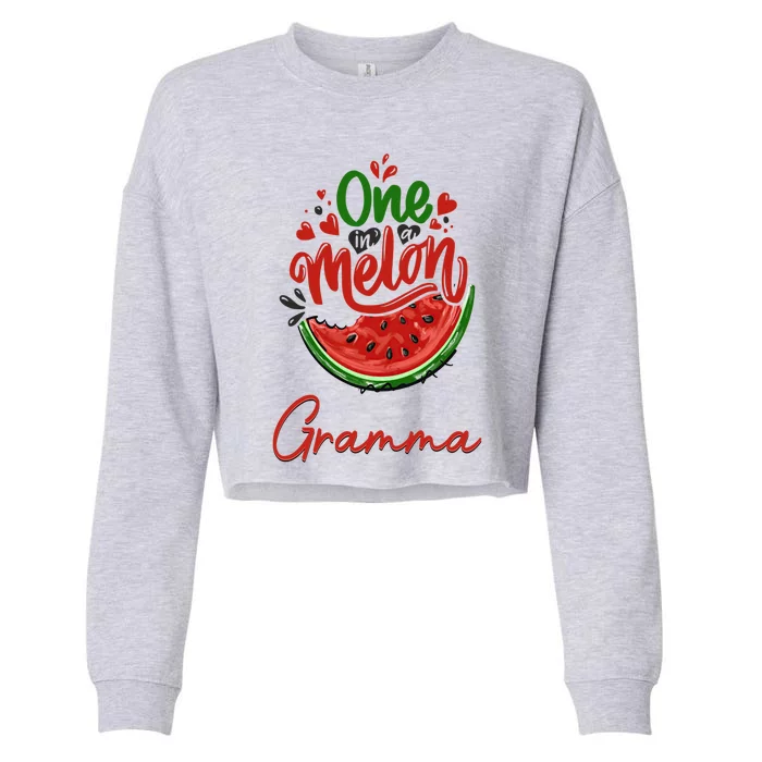 Funny One In A Melon Gramma Matching Group Gift Cropped Pullover Crew