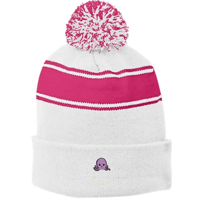 Funny Octopus In The Pocket Gift Kraken Pocket Stripe Pom Pom Beanie