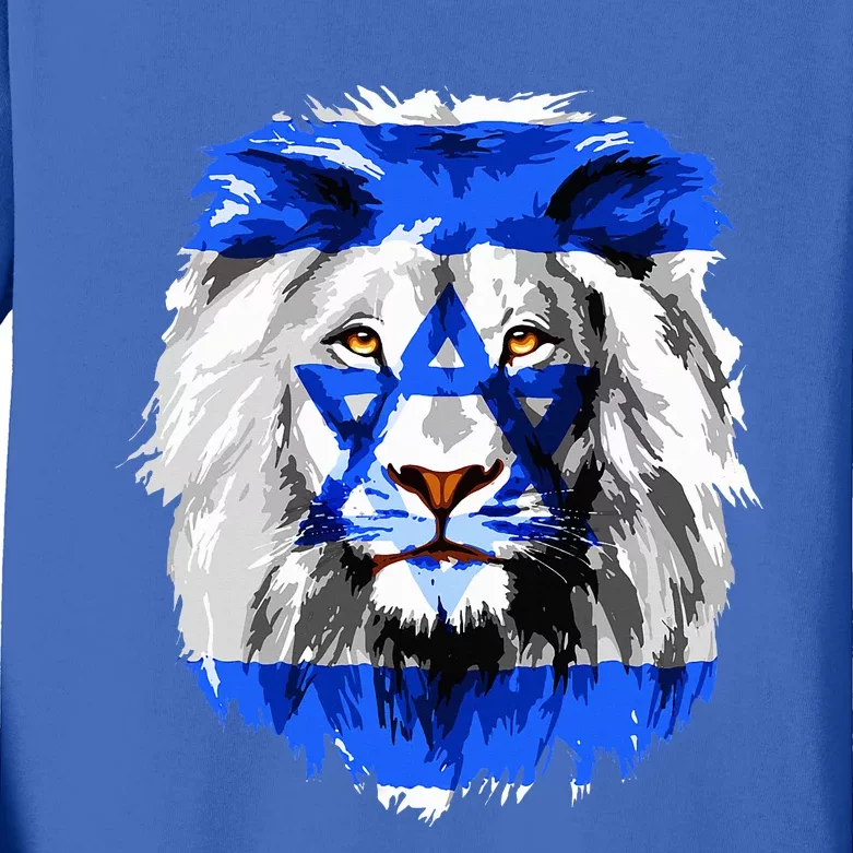 Flag of Israel lion Jewish Israel Flag Kids Long Sleeve Shirt