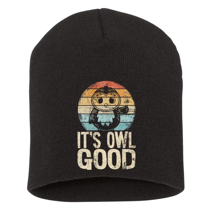 Funny Owl It's Owl Good Owl Pun Owl Lover Owl Short Acrylic Beanie