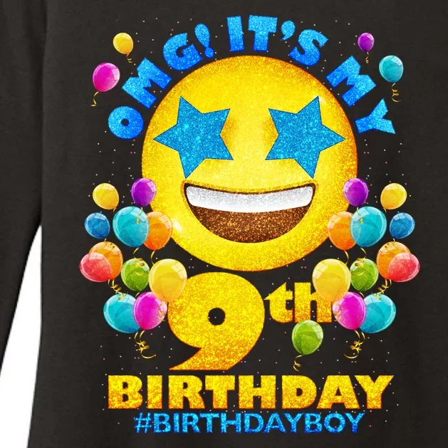 Funny OMG It's My 9th Birthday #BirthdayBoy Emoji Womens CVC Long Sleeve Shirt