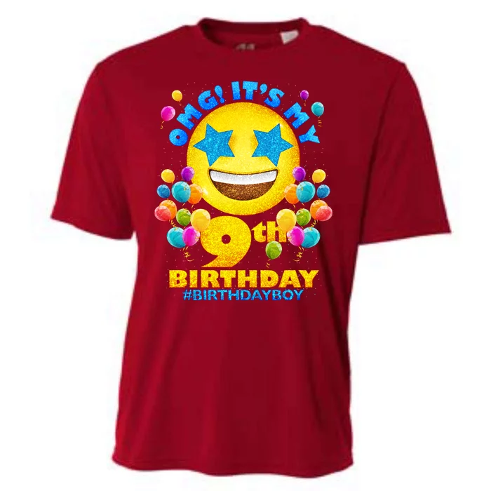 Funny OMG It's My 9th Birthday #BirthdayBoy Emoji Cooling Performance Crew T-Shirt