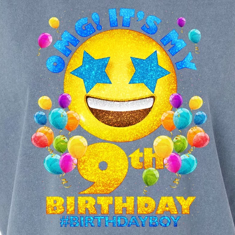 Funny OMG It's My 9th Birthday #BirthdayBoy Emoji Garment-Dyed Women's Muscle Tee