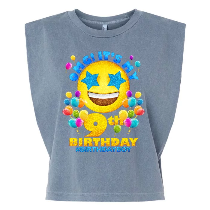 Funny OMG It's My 9th Birthday #BirthdayBoy Emoji Garment-Dyed Women's Muscle Tee