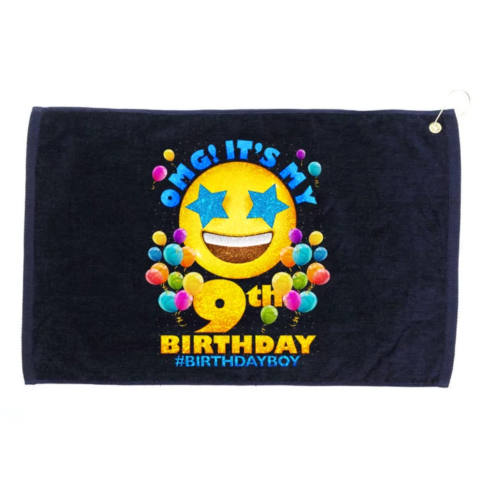 Funny OMG It's My 9th Birthday #BirthdayBoy Emoji Grommeted Golf Towel