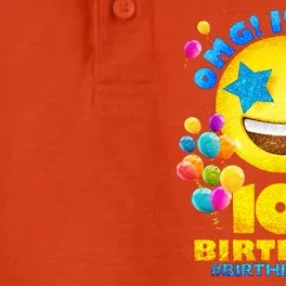 Funny OMG It's My 10th Birthday #BirthdayBoy Emoji Dry Zone Grid Performance Polo