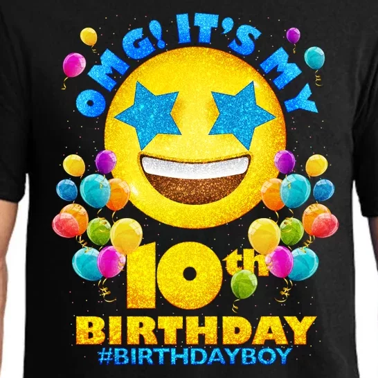 Funny OMG It's My 10th Birthday #BirthdayBoy Emoji Pajama Set