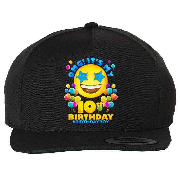 Funny OMG It's My 10th Birthday #BirthdayBoy Emoji Wool Snapback Cap