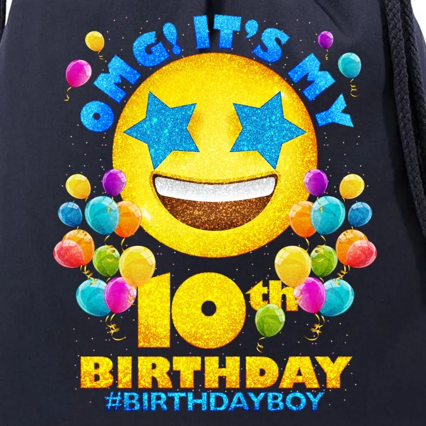 Funny OMG It's My 10th Birthday #BirthdayBoy Emoji Drawstring Bag