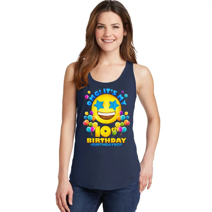 Funny OMG It's My 10th Birthday #BirthdayBoy Emoji Ladies Essential Tank