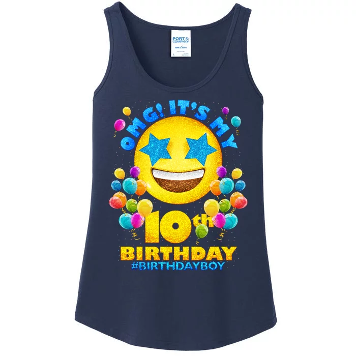 Funny OMG It's My 10th Birthday #BirthdayBoy Emoji Ladies Essential Tank