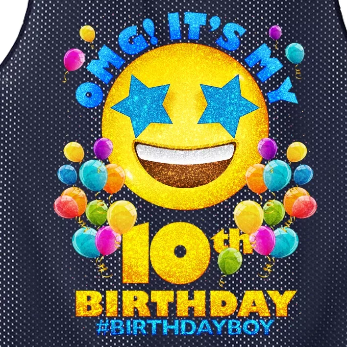 Funny OMG It's My 10th Birthday #BirthdayBoy Emoji Mesh Reversible Basketball Jersey Tank