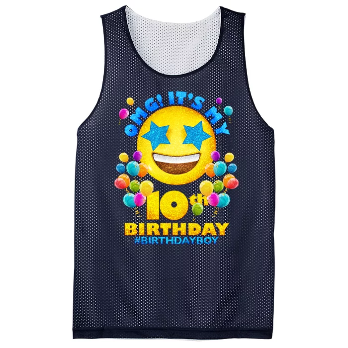 Funny OMG It's My 10th Birthday #BirthdayBoy Emoji Mesh Reversible Basketball Jersey Tank