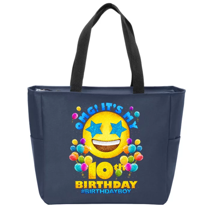 Funny OMG It's My 10th Birthday #BirthdayBoy Emoji Zip Tote Bag