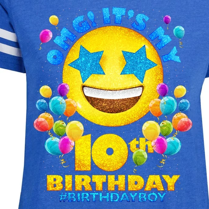 Funny OMG It's My 10th Birthday #BirthdayBoy Emoji Enza Ladies Jersey Football T-Shirt