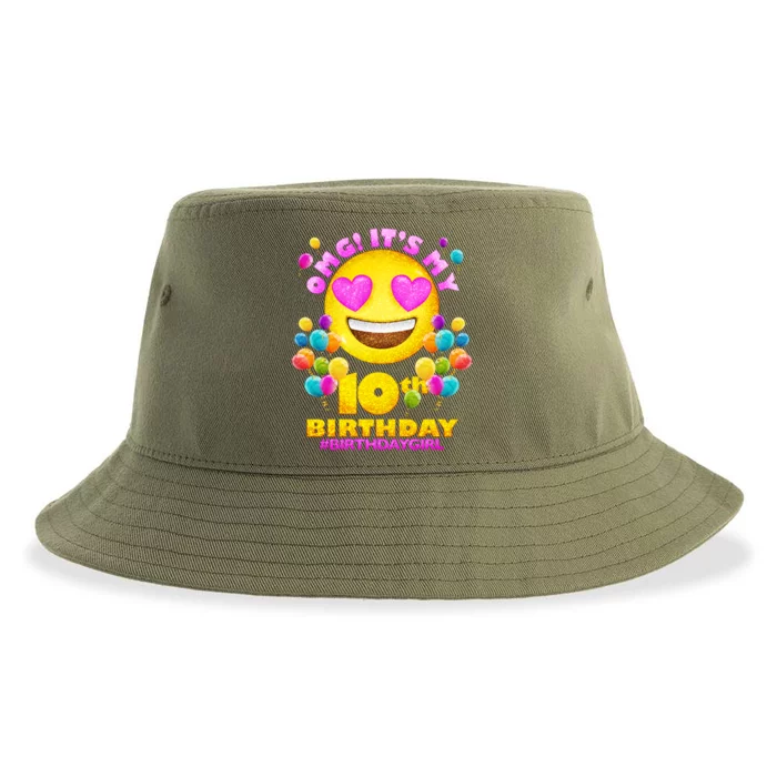 Funny OMG It's My 10th Birthday #BirthdayGirl Emoji Sustainable Bucket Hat