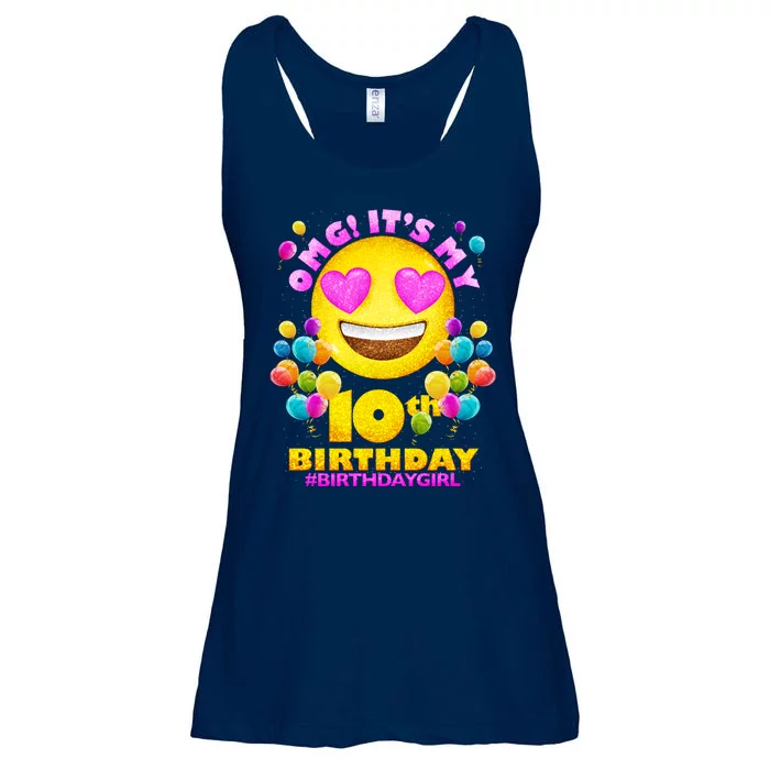 Funny OMG It's My 10th Birthday #BirthdayGirl Emoji Ladies Essential Flowy Tank