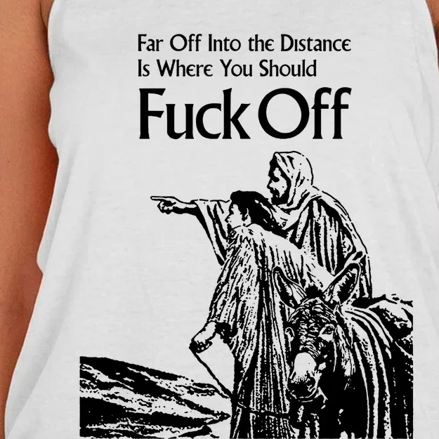 Far Off Into The Distance Is Where You Should Fuck Off Women's Knotted Racerback Tank