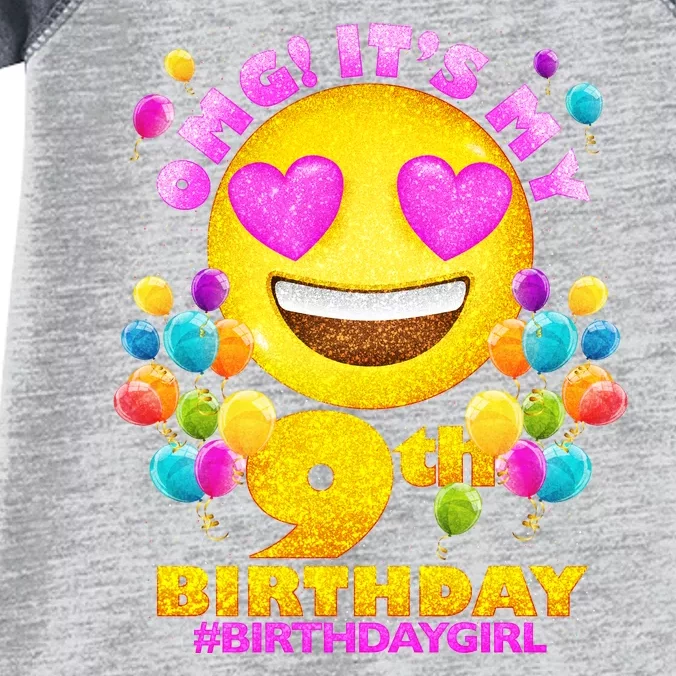 Funny OMG It's My 9th Birthday #BirthdayGirl Emoji Infant Baby Jersey Bodysuit