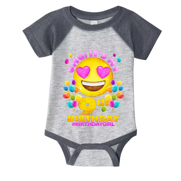 Funny OMG It's My 9th Birthday #BirthdayGirl Emoji Infant Baby Jersey Bodysuit