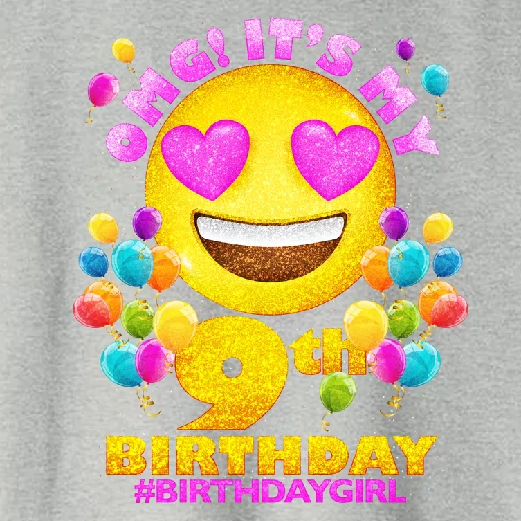 Funny OMG It's My 9th Birthday #BirthdayGirl Emoji Women's Crop Top Tee