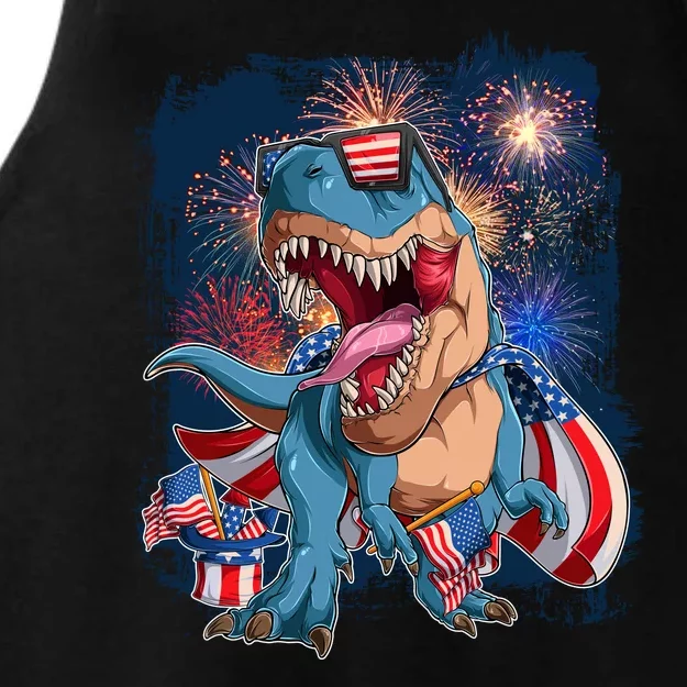 Fourth Of July USA American Flag Trex Ladies Tri-Blend Wicking Tank