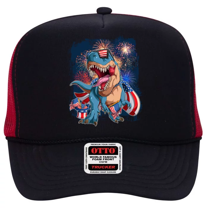 Fourth Of July USA American Flag Trex High Crown Mesh Trucker Hat