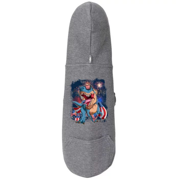 Fourth Of July USA American Flag Trex Doggie 3-End Fleece Hoodie