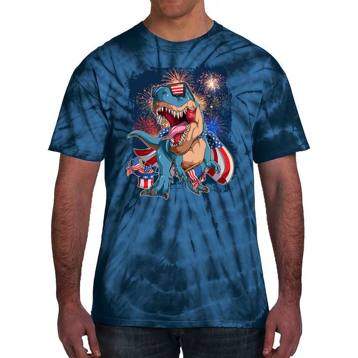 Fourth Of July USA American Flag Trex Tie-Dye T-Shirt