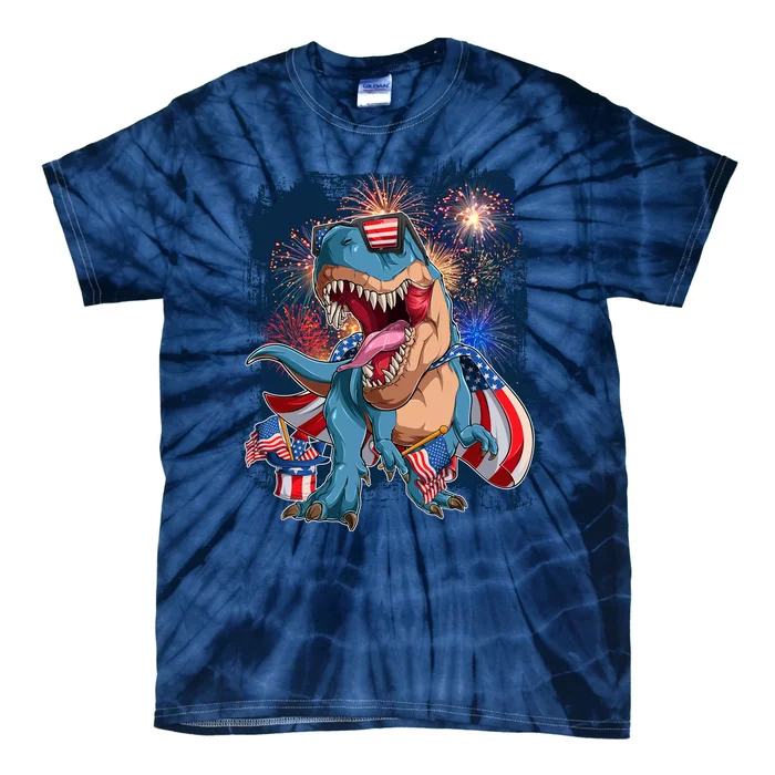 Fourth Of July USA American Flag Trex Tie-Dye T-Shirt