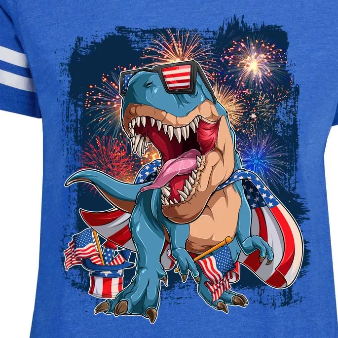 Fourth Of July USA American Flag Trex Enza Ladies Jersey Football T-Shirt