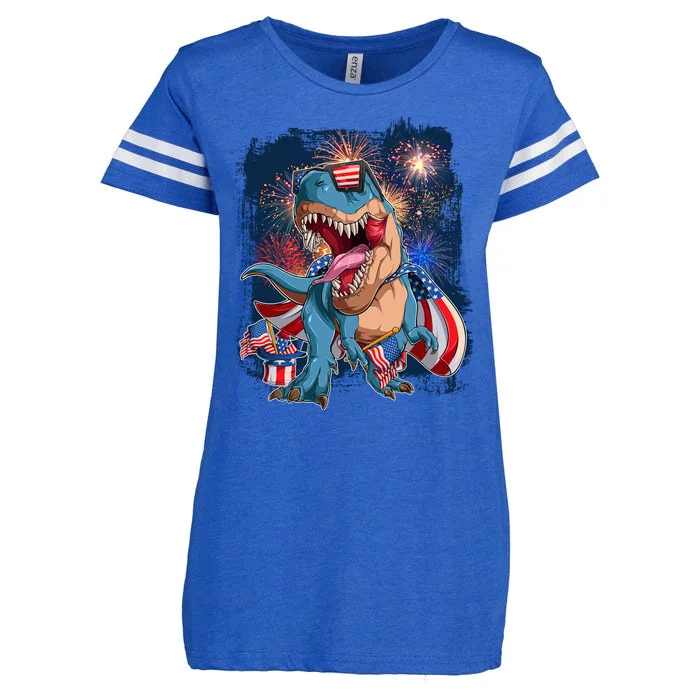 Fourth Of July USA American Flag Trex Enza Ladies Jersey Football T-Shirt