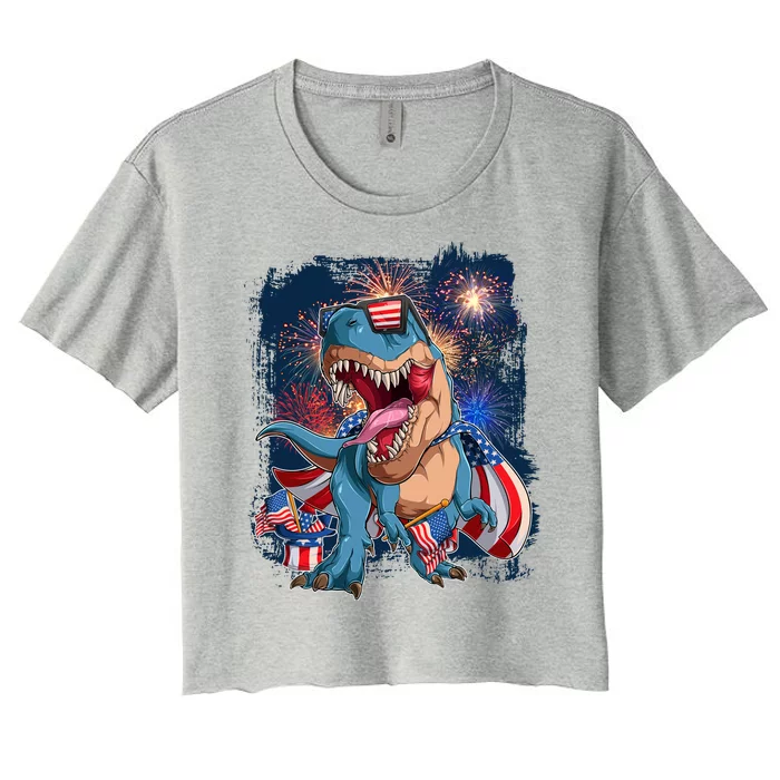 Fourth Of July USA American Flag Trex Women's Crop Top Tee