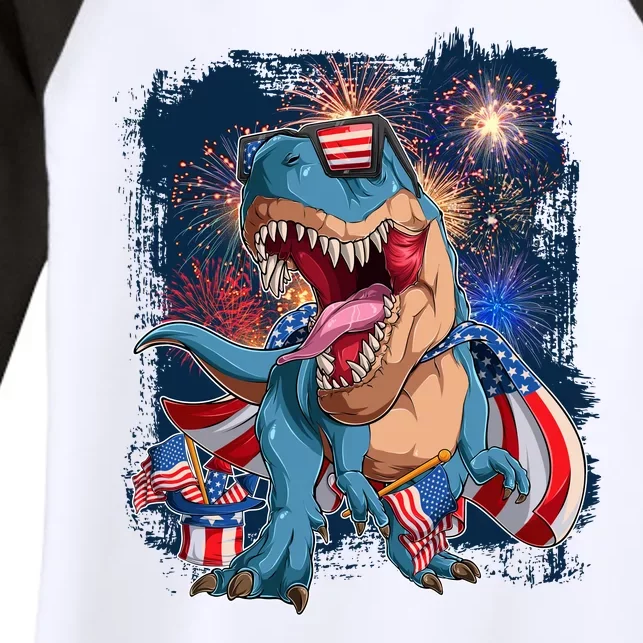 Fourth Of July USA American Flag Trex Women's Tri-Blend 3/4-Sleeve Raglan Shirt