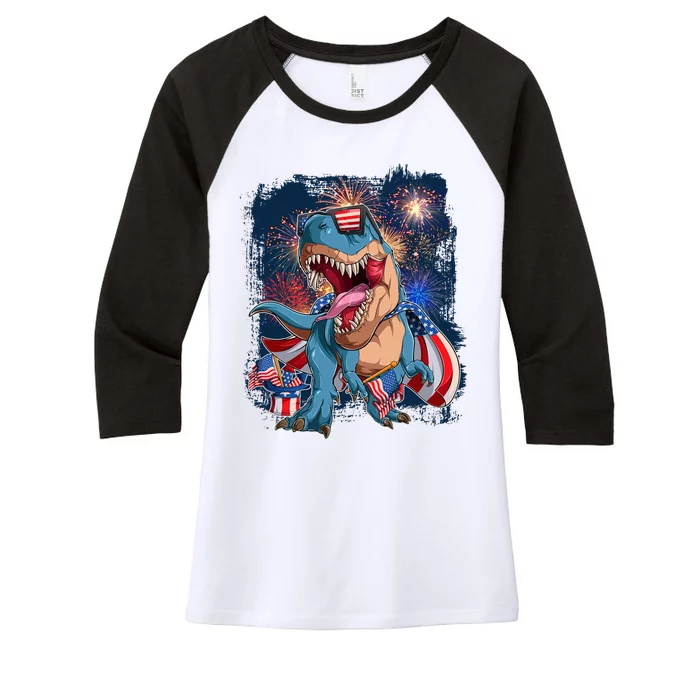 Fourth Of July USA American Flag Trex Women's Tri-Blend 3/4-Sleeve Raglan Shirt