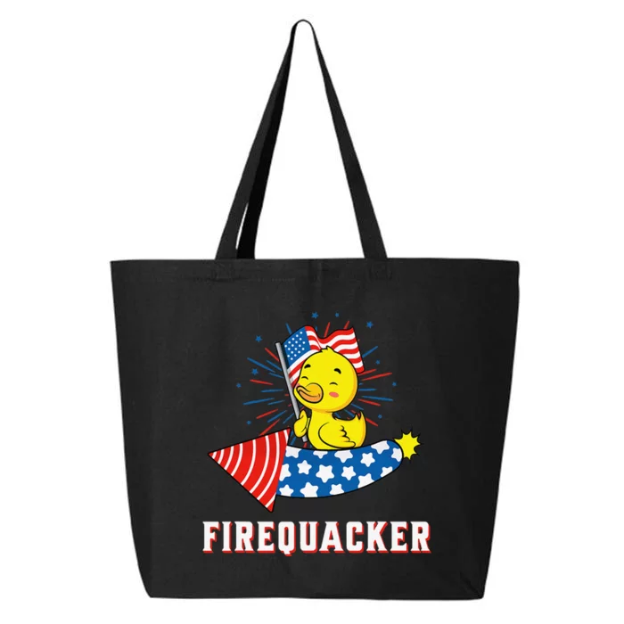 Fourth of July USA Patriotic Firecracker Rubber Duck 25L Jumbo Tote