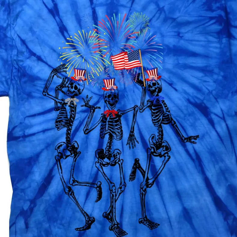 Fourth Of July Skellies Skeletons Dancing With American Flag Gift Tie-Dye T-Shirt