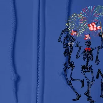 Fourth Of July Skellies Skeletons Dancing With American Flag Gift Full Zip Hoodie