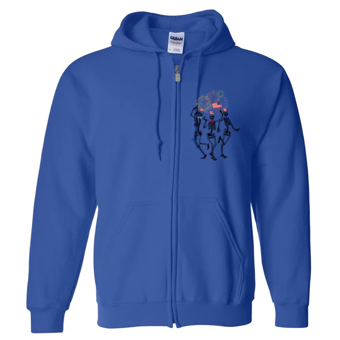 Fourth Of July Skellies Skeletons Dancing With American Flag Gift Full Zip Hoodie