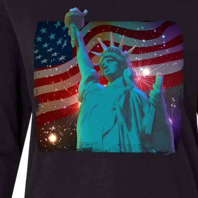 Fourth Of July Fireworks Statue Of Liberty Womens Cotton Relaxed Long Sleeve T-Shirt