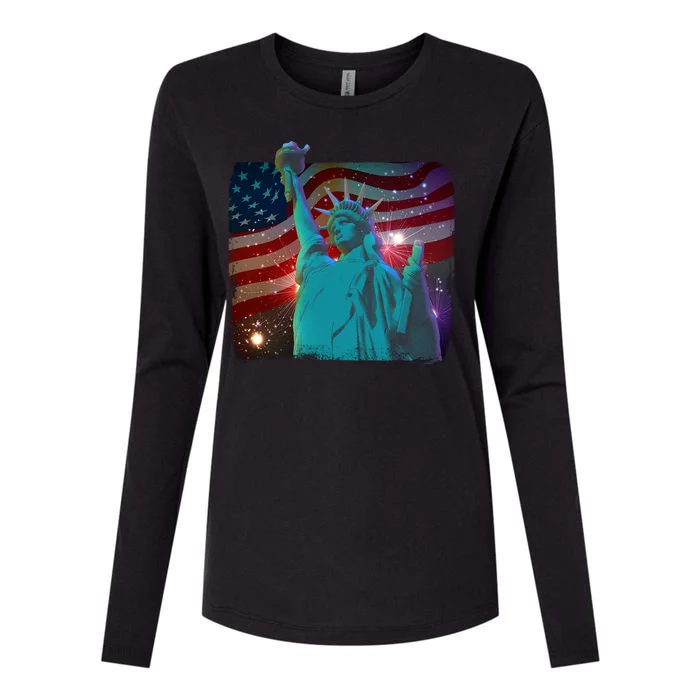 Fourth Of July Fireworks Statue Of Liberty Womens Cotton Relaxed Long Sleeve T-Shirt