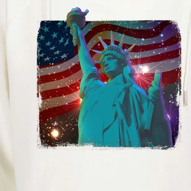 Fourth Of July Fireworks Statue Of Liberty Womens Funnel Neck Pullover Hood