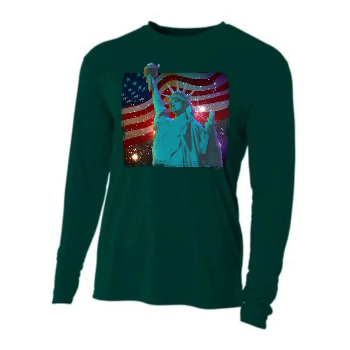 Fourth Of July Fireworks Statue Of Liberty Cooling Performance Long Sleeve Crew