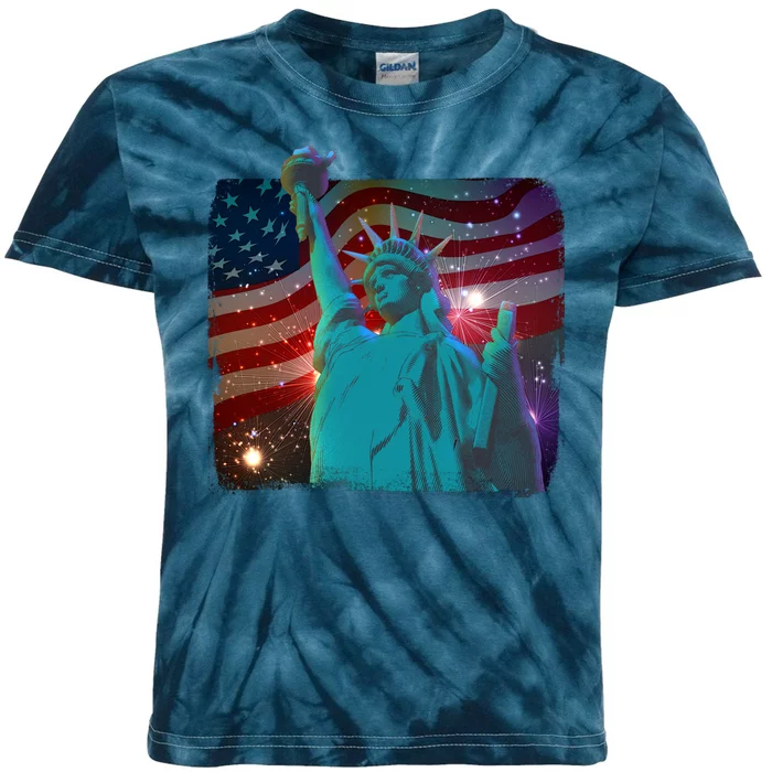 Fourth Of July Fireworks Statue Of Liberty Kids Tie-Dye T-Shirt