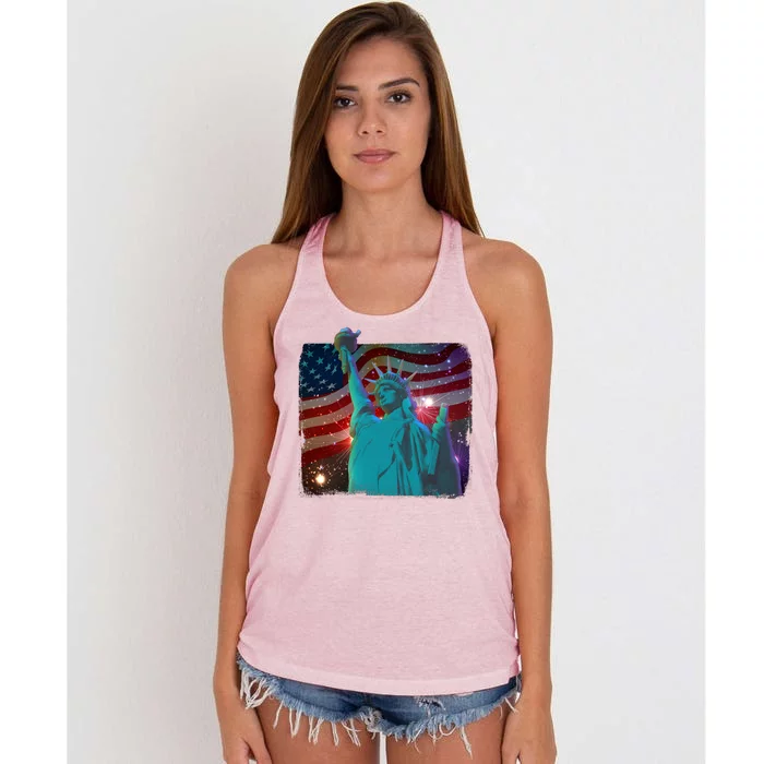 Fourth Of July Fireworks Statue Of Liberty Women's Knotted Racerback Tank