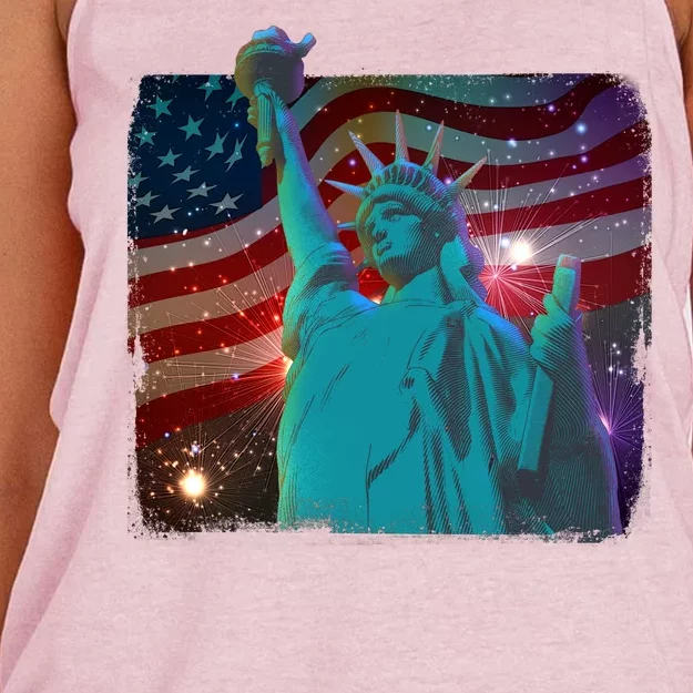 Fourth Of July Fireworks Statue Of Liberty Women's Knotted Racerback Tank