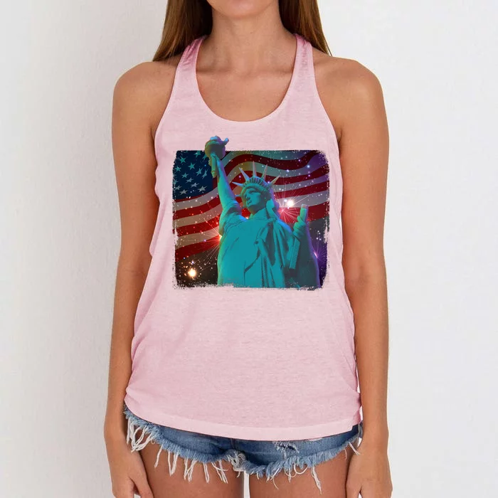 Fourth Of July Fireworks Statue Of Liberty Women's Knotted Racerback Tank