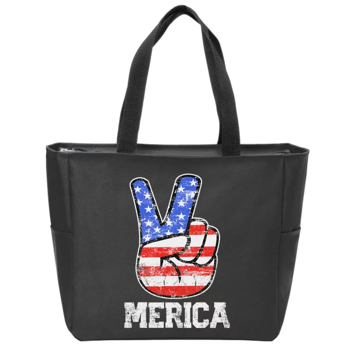 Fourth Of July American Flag Patriotic Independence Zip Tote Bag