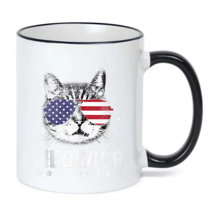 Fourth Of July 4h Usa American Flag Cat Retro Meowica Stars Ank Op Black Color Changing Mug